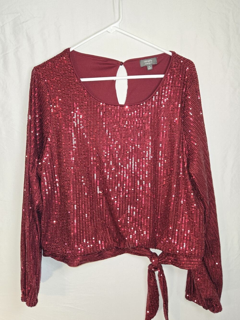 Ninety Clothing Co Red Sequined Top Shirt Blouse US Womens Size XL Fancy Xmas EU